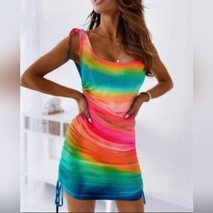 NWOT Summer multi-color rainbow bodycon mini sundress